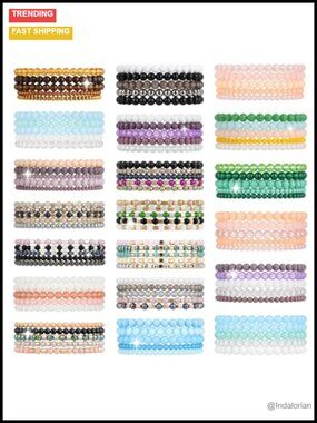 Boho Beaded Stretch Bracelets Set Stackable Crystal Beads